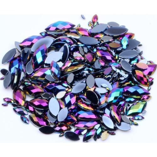5x10-7x15mm Medium package AB Color Eye Shap Fatback Acrylic Rhinestone Horse Eye Strass Beads For Nail Art Shoes Clothes Crafts
