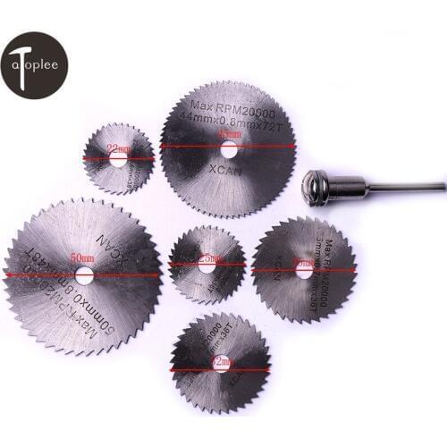 6Pcs Saw Blade+1pc Pole Mini HSS Circular Rotary Blade Wheel Discs 1/8" Mandrel For Metal Dremel Tools Wood Cutting Saw