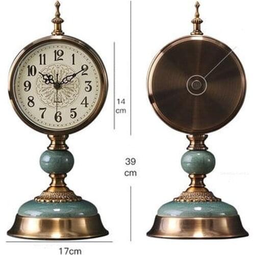 American Retro Clock Living Room Table Classicism Mute Clock Decoration European Home Accessories Bedroom Mute Metal Table Clock