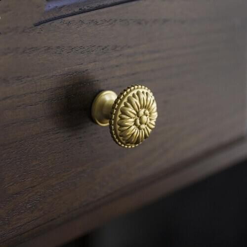American Retro Solid Brass Handle Golden Flower Cabinet Door Handles Drawer Cupboard Wardrobe Pulls Diy Handmade Furniture Knobs