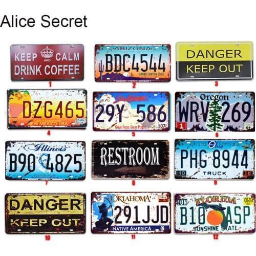 USA Vintage Metal Tin Sign Route 66 Car No License Metal Plate Plaque Poster Bar Club Wall Garage Home Metal Decoration 15*30cm