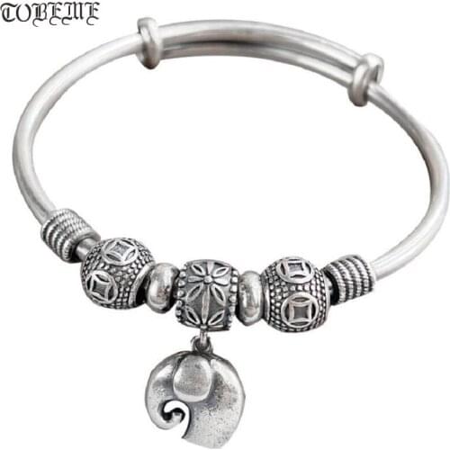 100% 999 Silver Women Bangle Pure Silver Lucky Elephant Cuff Bracelet Real Silver Good Luck Symbol Lady Bangle