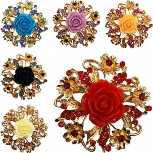 Mixed Colors 58mm Crystal Flower Large Brooch Pins and Brooches Wedding Jewelry Bijouterie Corsage Dress Coat Accessories BRO30
