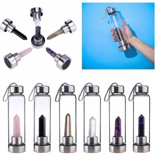 Natural Glass Water Bottle Quartz Gemstone Direct Drinking Cup Glass Crystal Obelisk Wand Healing Wand Tea Bottle with Rope