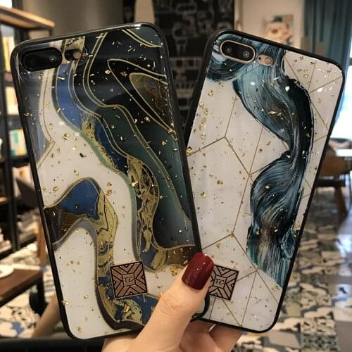 Gold Foil Marble Bling Phone Case For iPhone X XS Max XR Soft TPU Granite Geometry Cover For iPhone 7 8 6 6s Plus Glitter Case