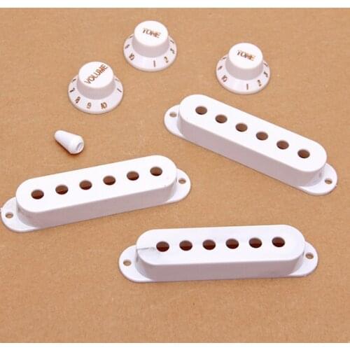 White Guitar Parts Switch Tip Set w/ 3 Pickup Cover 2 tone Knobs 1 volume NEW
