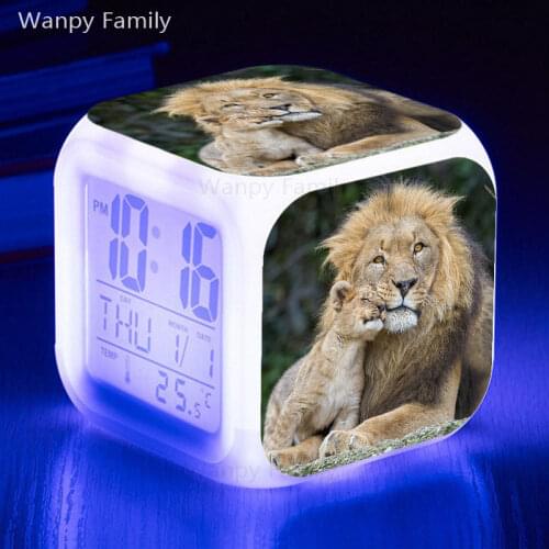 The Lion King Alarm Clock 7 Color Glowing LED Digital Alarm Clock For Kids room Desktop Multifunction Touch Flash Watches Clock