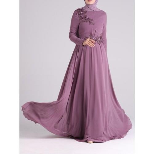 Long Chiffon Appliques Long Sleeve Muslim Prom Dresses 2021 Hijab Formal Evening Party Gowns A Line Saudi Arabia Dubai Robe
