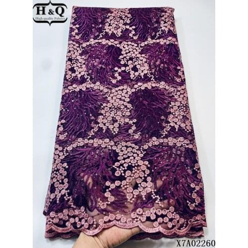 H&Q purple french sequins lace nigerian tulle fabric 2021 high quality embroidery african net laces mesh fabrics 5 yards/piece