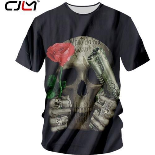 CJLM Black Tshirt Men Summer Tops Cool Print Rose Gun Skull 3d T-shirt Man Slim Fit Workout Exercise Shirts Short Sleeve T Shirt
