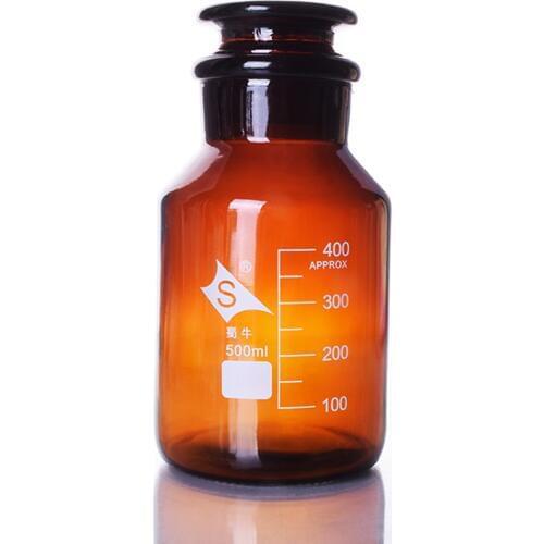 Brown reagent bottle,wide mouth,amber,Brown ordinary glass,Normal glass,Capacity 500ml,Graduation Sample Vials