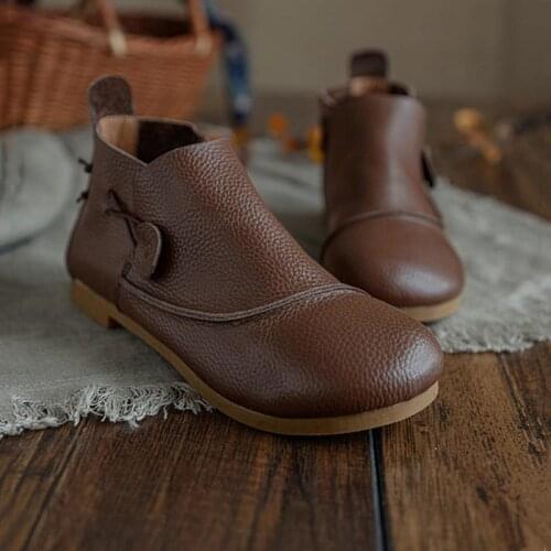 Handmade Leather Chelsea Boots For Women Soft Ankle Boots Retro Round Toe Short Boots For Fall And Winter Coffee/Brown