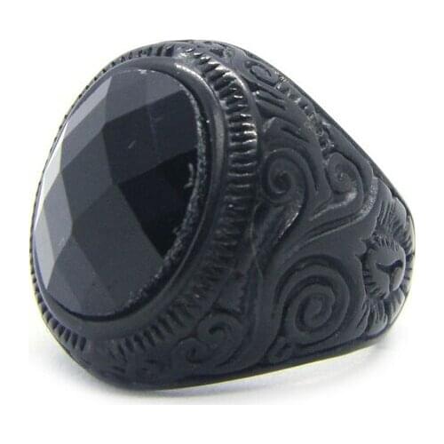 Cool Oval Black Stone Ring 316L Stainless Steel Women Mens Fashion Ring