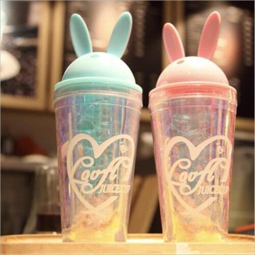Water Cups Summer Broken Ice Cup Straw Cup Coffee Tea Mug Cute Ice Cup Double Water Cup Plastic Refrigeration Mugs Drinkware