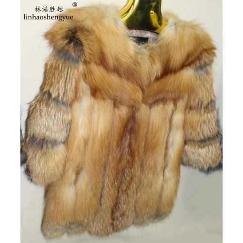 Linhaoshengyue 2017 Fashion Red Fox Fur Women Coat Real Fur Warm in Winter Freeshipping