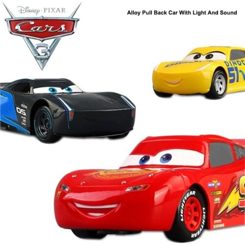Disney Pixar Cars 3 Alloy Pull Back Car With Light And Sound Lightning McQueen Black Storm Jackson Car Toys Boy Birthday Gift