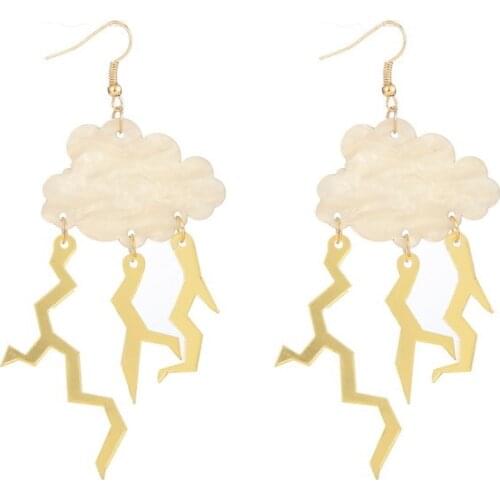 Cute Cloud Lightning Acrylic Drop Earrings For Women Fashion Gold Color Geometric Dangle Earrings Gift