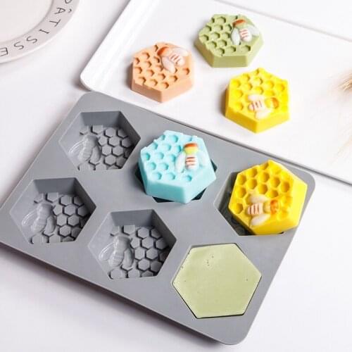 6 Cavities Multifunctional Soap Molds 3D Hexagon/Oval Silicone Molds DIY Insect Molds Cupcake Baking Pan Molds Making Supplies