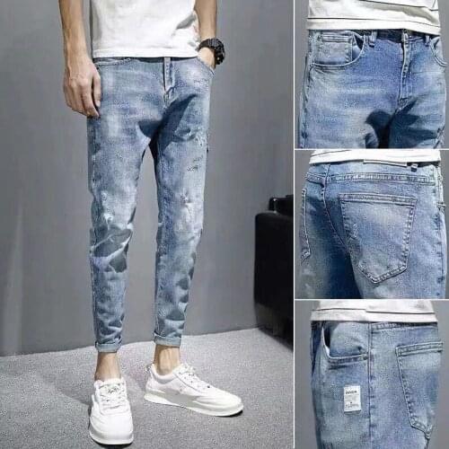 Fashion 2021 student teen Denim Jeans mens trendy brand spring autumn new feet Korean casual summer thin ripped pencil pants
