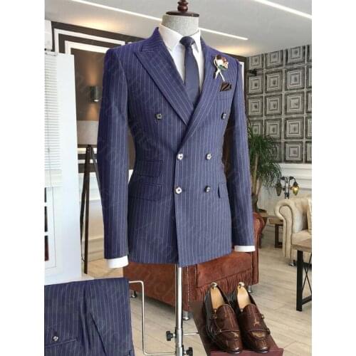 Striped Mens Wedding Suit Beige 2021 Best Man Groom Tuxedo Custom Made Prom Groom Dress Business Smart Male Suits 2 Piece Set