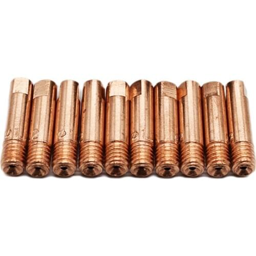 10Pcs/Set Red Copper 15AK MIG Welding Torch Tip Gas Nozzle M6 0.6/0.8/1.0/1.2mm Contact Tip Gas Nozzle Welding Soldering Tool
