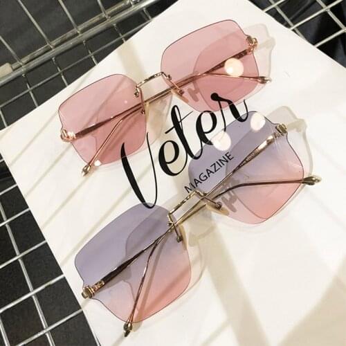 New Elegant Women Chic Rimless Sunglasses Men Fashion Grey Pink Shades For Female Square Sun Glasses Men Thin Face Glasses UV400