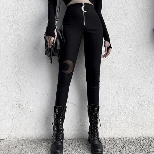 2020 Punk Grunge Gothic pant Harajuku Pentagram pant Long Sleeve Autumn Hollow Out Patchwork trouser Vintage