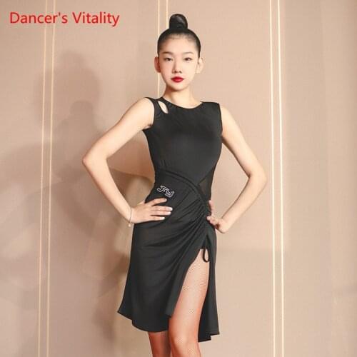 Latin dance dress female adult fashion sexy drawstring mesh dance skirt professional competition dance clothes practice clothes