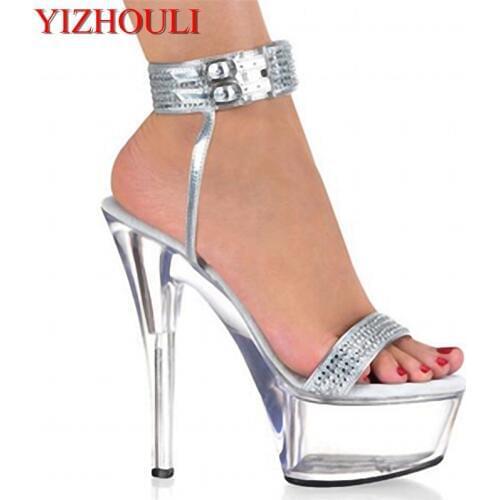 Plus Size Crystal Ankle Strap 15CM Sexy Super High Heel Platforms Pole Dance / Performance / Star / Model Shoes, Wedding Shoes