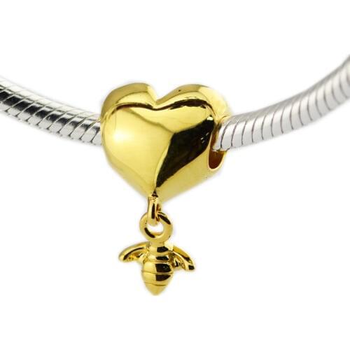 Heart & Bee Golden Shine Charms for Jewelry Making Fashion Silver 925 Original Pendant for Charms Bracelets Women DIY Jewelry