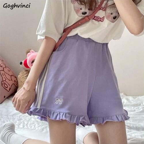 Shorts Women Bows Sweet Cute Ruffles Pleated All-match Korean Style High Waist Loose Casual Wide Leg Trousers Fashionable New