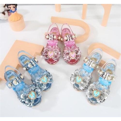 Girls Crystal Shoes 2021 Summer New High-Heeled Princess Dance Casual Fashion All-Match Leather Shoes