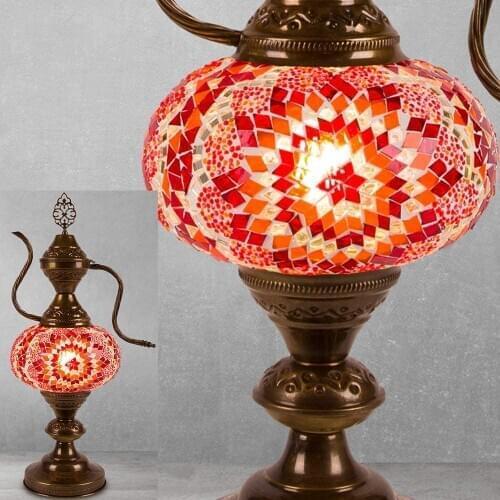 Turkish Moroccan Table Bedside Tiffany Nightstand Crystal Stained Glass Lamp for Bedroom Living Room - Small Vintage Mosaic Deco