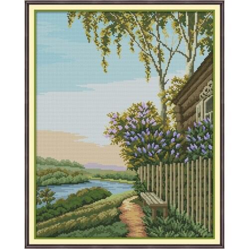 Evening fence cross stitch kit aida 14ct 11ct count print canvas cross stitches stitching needlework embroidery DIY handmade