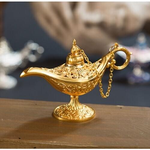 Vintage Aladdins Lamp Tea Pot Zinc Alloy Office Home Desktop Decor Collection Stove Home Creative Aromatherapy