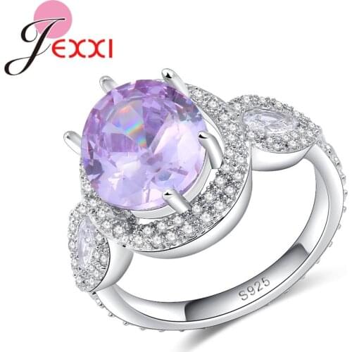 High Quality Christmas Gift 925-Sterling-Silver Finger Rings WIth Beautiful AAA+ Light Purple Crystal For Sweet Girl