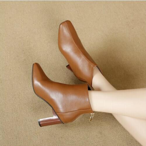 Women Boots Leather Ankle Boots 2020 New Arrival Footwear Rubber Riding Womens Shoes Ladies High Heel Zipper Winter Boots shoe