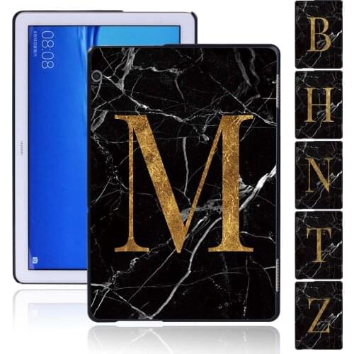 Tablet Hard Shell Case for Huawei MediaPad T5 10 10.1 Inch Anti-Fall Blackmarble Series Durable Plastic Case + Free Stylus