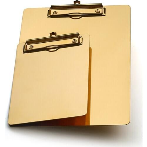 Gold Metal A5 B5 A4 Writing Sheet Pad Clipboard Menu Data File Storage Folder for Office File Memo Writing Pad