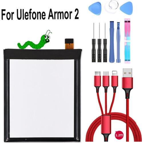 100% NEW For Ulefone armor 2 battery 4700mAh battery 5.0inch Helio P25 battery +USB cable+toolkit