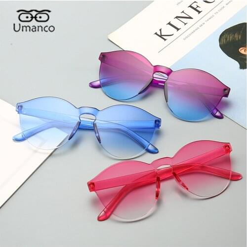 18 Color Womens UV400 Candy Sunglasses PC Rimless Frame Colorful Gradient Plastic Sun Glasses Unisex Female Men Eyewear Charms