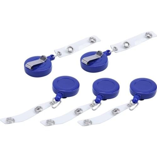 5x Retractable Reel Recoil ID Badge Lanyard Name Tag Key Card Holder Belt Clip Blue