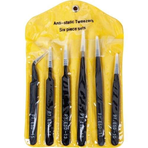 6Pcs Tweezers Tool ESD 10-15 Safe Anti-static Stainless Steel Soldering Tweezers Tools Set for Soldering Station