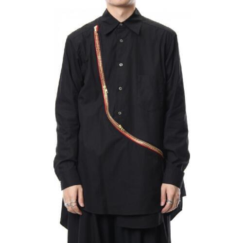 S-6XL!!Fashionable mens shirt with red and black zipper stitching loose pure cotton