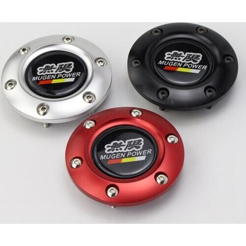 Car Styling Black Mugen Racing Steering Wheel Horn Button + Aluminum Black/Red/Blue Edge for Honda