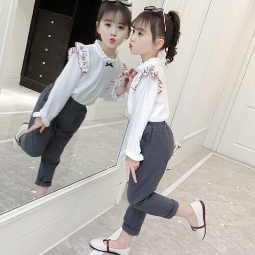 2020 spring girlsclothing sets fashion embroidery blouse pants 2pcs princess suit for 6 7 8 9 10 11 12 years kids girlsclothes