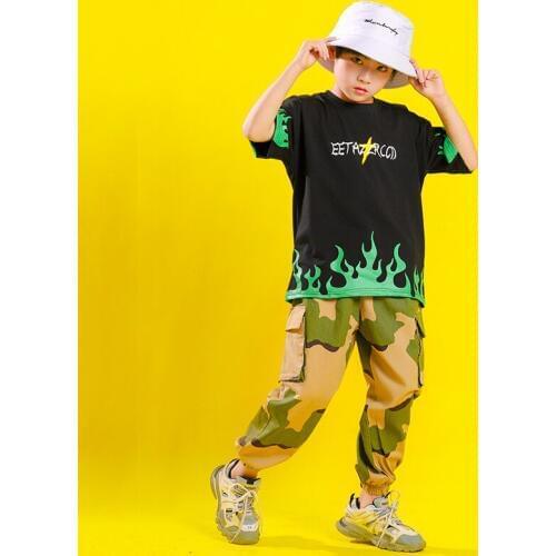 Kids Hip Hop Outfits Oversized T Shirt Top Casual Camouflage Cargo Pants Girls Boys Adult Jazz Dance Costume Clothes Street Wear