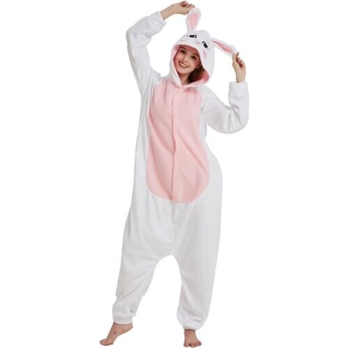 Fleece Bunny Animal Onesie For Women Winter One-Piece Pajama Rabbit Onesies For Adults Cosplay Costume Party Sleepwear Halloween