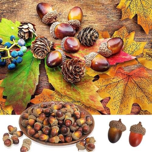 50pcs Artificial Lifelike Simulation Small Acorn Plant Decoration Fake Fruit Autumn Home House Kitchen Decor Photography Props