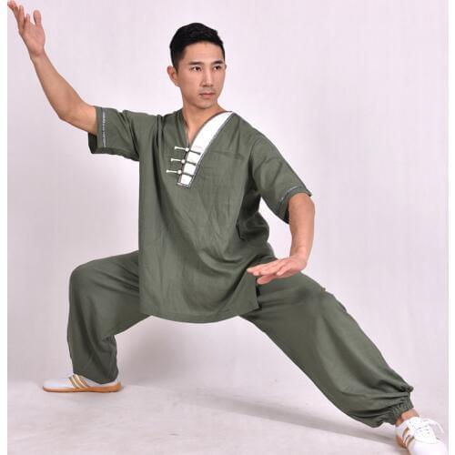 Spring Summer Men Women Wushu Clothing TaiChi Uniform KongFu Suit Short Sleeve Shirt Long Trousers Cotton Flax Male Female Sets